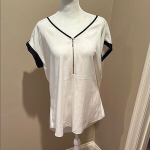 Express White and Black Relaxed Zippered T-Shirt